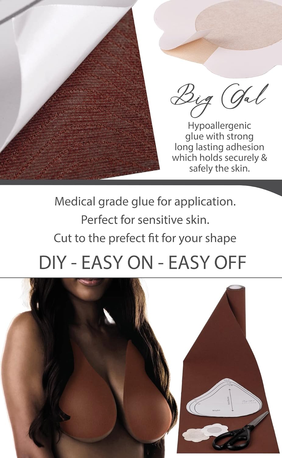 Miniatura 7 de Cinta de pecho para pechos grandes, extra ancha para levantamiento de senos grande, copa A a G, 5 pares de plantillas de sujetadores adhesivos,
