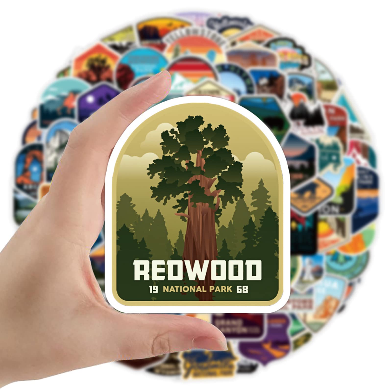 National Park Stickers 100 Pcs Outdoor Adventure Hiking Camping Adults Stickers For Water Bottle, Waterproof Vinyl Wilderness Nature Travel Wildlife Laptop Camping Party Favors