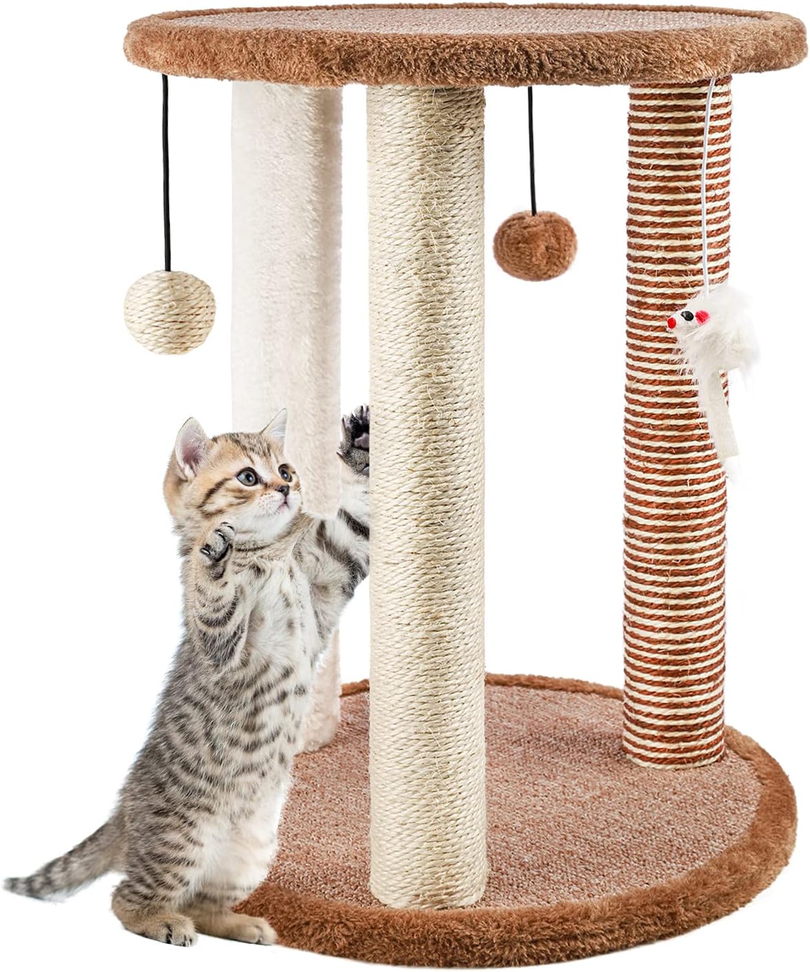 Akarden 3 Scratching Posts, Cat Scratching Post for Indoor, Sturdy Natural Sisal Cat Scratchers, Cat Activity Trees with 3 Dangling Toys
