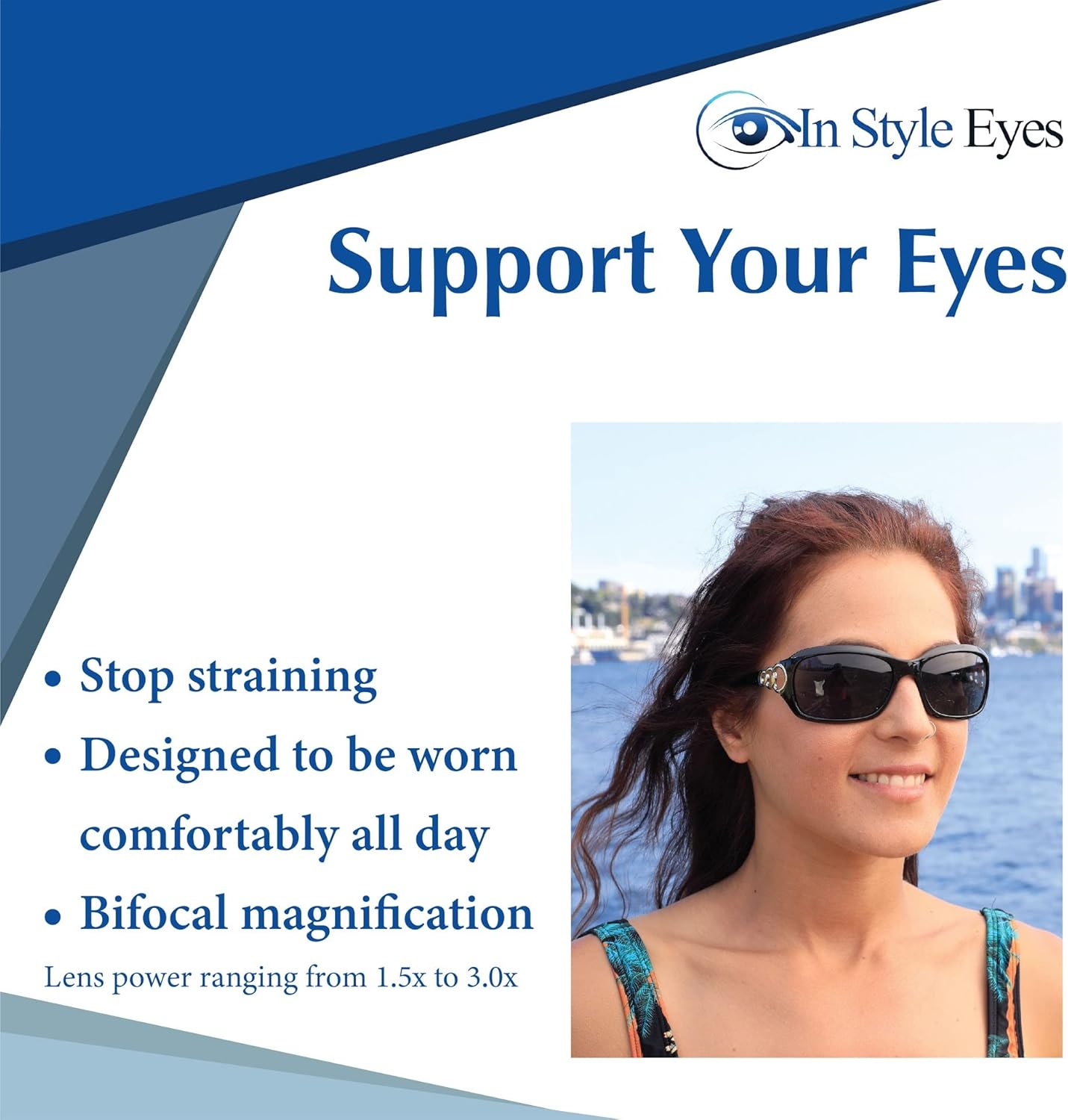 In Style Eyes Circle Power Bifocal Reading Sunglasses - Full-Rimmed, Italian Design Large Frame - Non-Polarized Lens