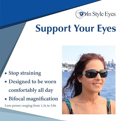 Miniatura 2 de In Style Eyes Circle Power - Lentes de sol bifocales de lectura con montura completa, diseño italiano, montura grande, lente no polarizada