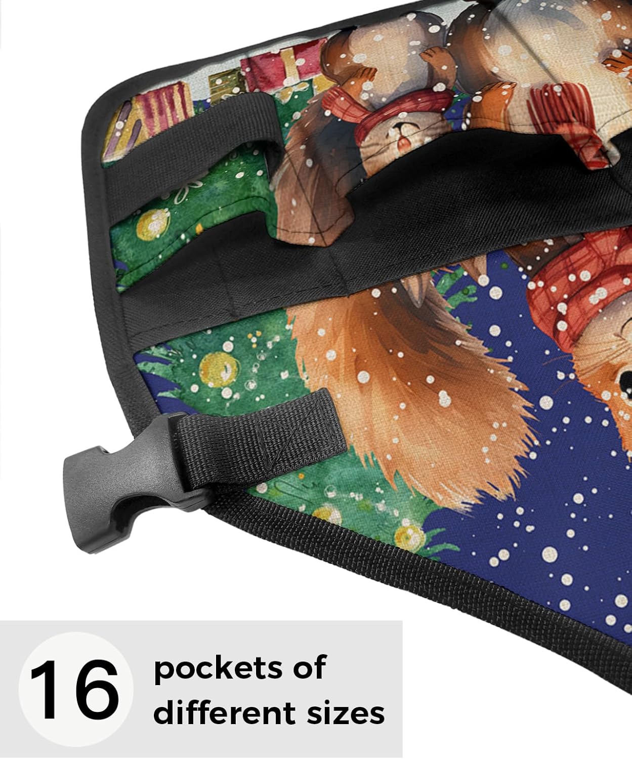 Work Apron for Men Adjustable Woodworking Apron with 16 Pockets Cross Back Oxford Apron Christmas Squirrel Blue Tool Apron