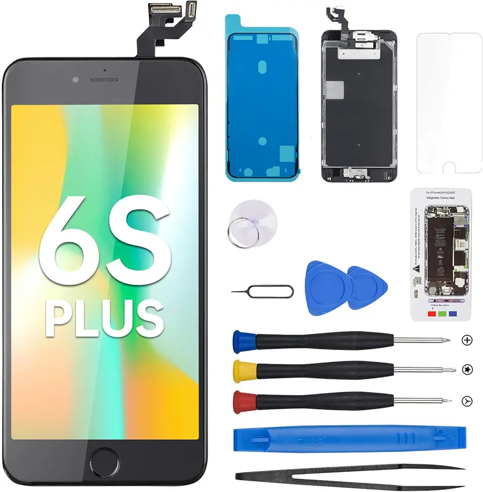 Tela de reposição para iPhone 6S Plus de 5,5 polegadas com botão Home, 6splus Black LCD Display Digitalizador 3D Touch Montagem completa com ferramentas de fixação sensor de alto-falante da câmera frontal, kit de reparo de vidro para A1634, A1687