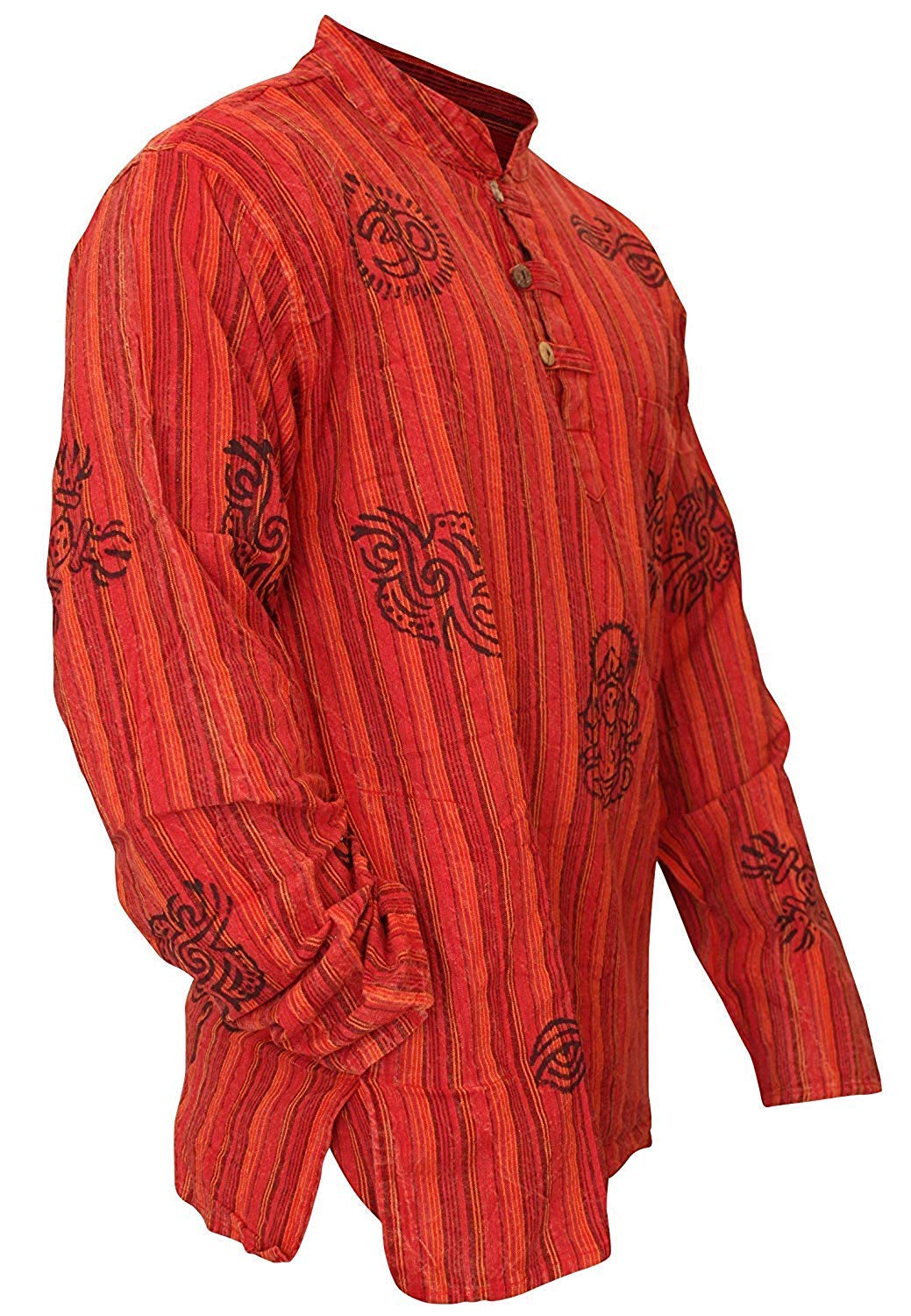 SHOPOHOLIC FASHION Unisex Stonewashed Striped Light Weight Hippy Grandad Shirt, New Maroon, XL