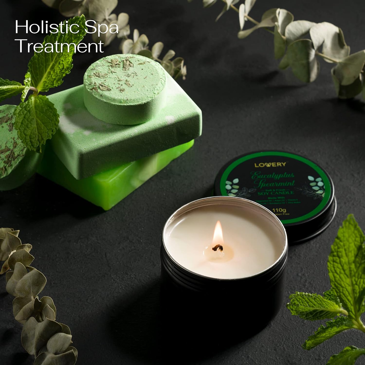 Eucalyptus Spearmint Bath Set, Home Spa Set with Natural Mint Fragrance, 17 Pcs Gift Basket, Eucalyptus Bath Oil, Shower Gel, Bubble Bath, Bath Crystal, Steamer Tablet & More, Best Birthday Gift - Image 3