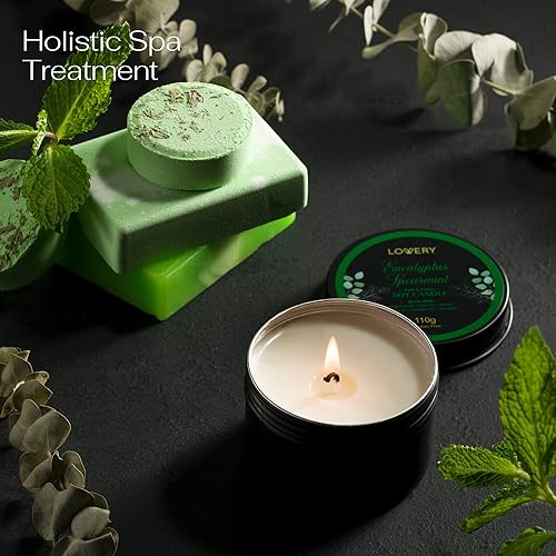 Miniatura 3 de Juego de baño de menta verde eucalipto, juego de spa en casa con fragancia de menta natural, cesta de regalo de 17 piezas, aceite de baño de
