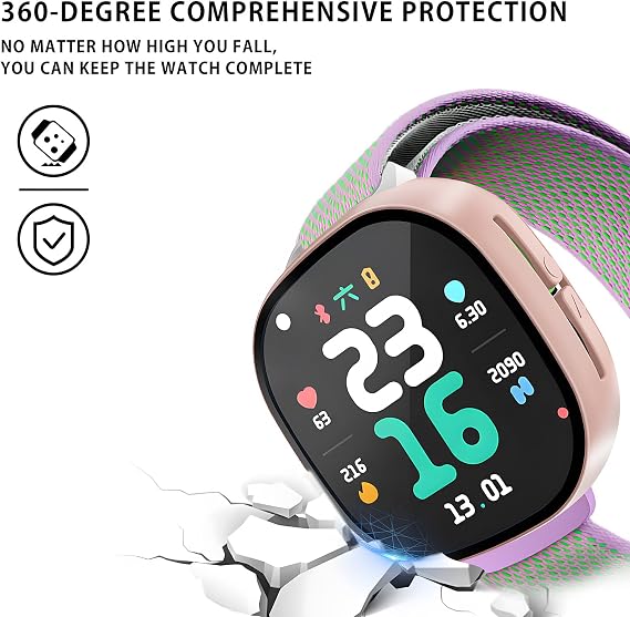 Diruite 2-Packs Screen Protector for Google Fitbit Ace LTE Tempered Glass Case,All Around Hard PC Protective for Google Fitbit Ace LTE Cover