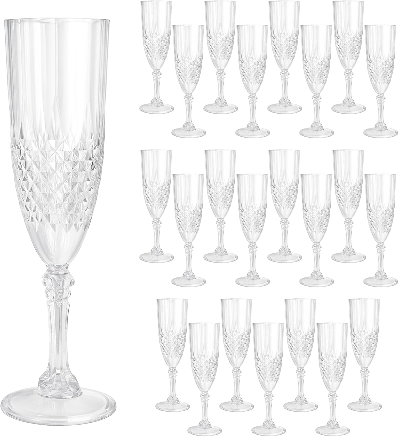 24 Pcs Plastic Champagne Flutes,White Champagne Glasses Bulk, Made of Durable Plastic Material Can be Used for Weddings, Everyday Fun Parties and More!