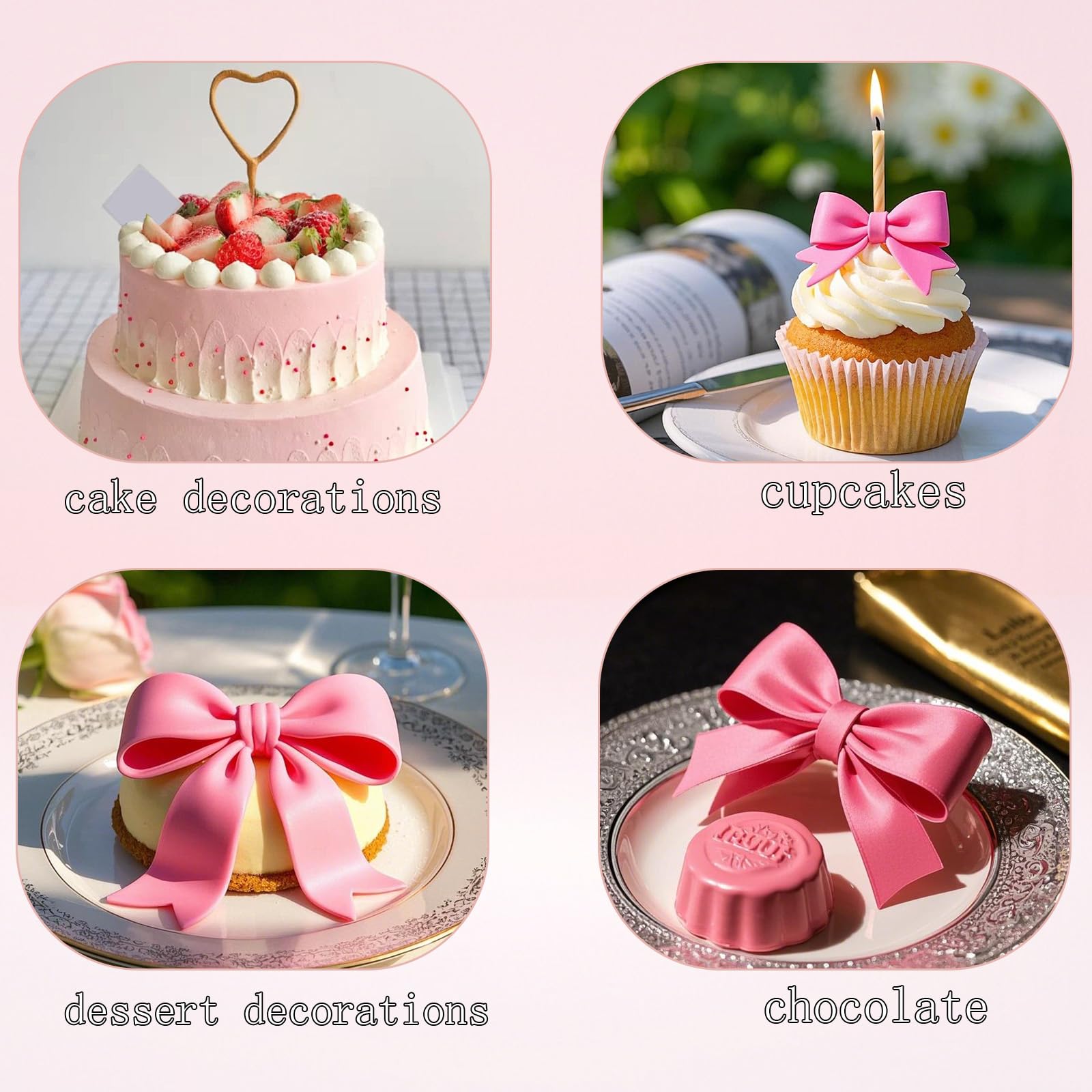 IKOJING 3-Piece Bow Fondant Silicone Molds Set - For Cake Decorating, Chocolate, Candy, Crafts