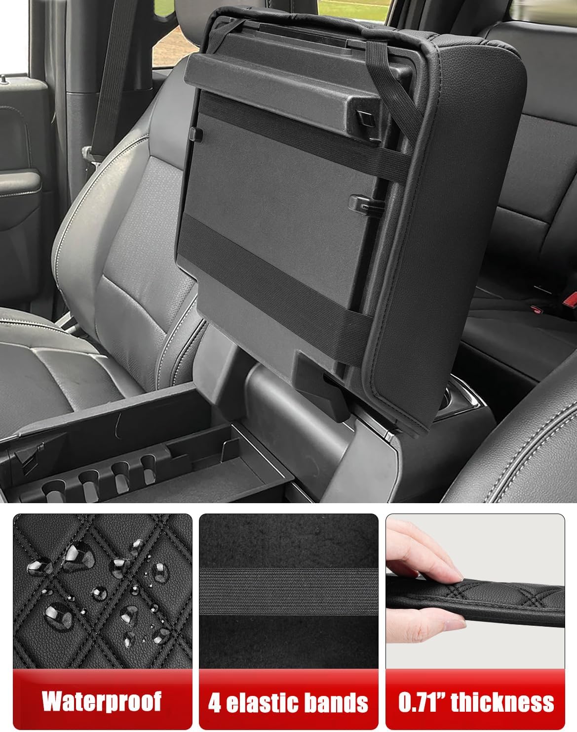 KBH Center Console Armrest Cover for 2021-2026 Ford F150, Middle Console Lid Protector, Arm Rest Box Cushion, Anti-Scratch, Black (Fits Bucket Seat Console Only)