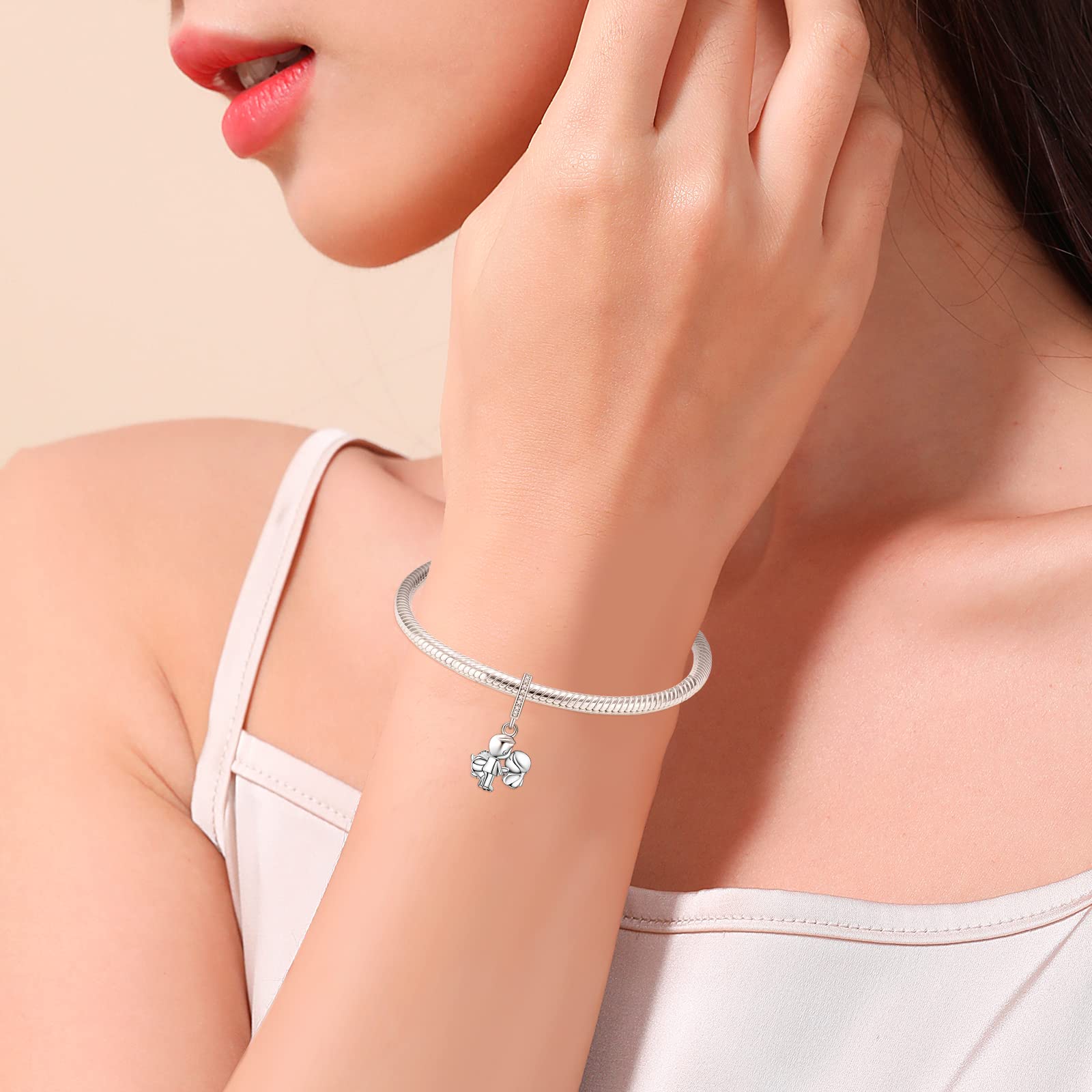 Annmors Charm Cœur Amour Famille pour Femme Argent Sterling 925 Breloque Bracelets Colliers Pendentifs