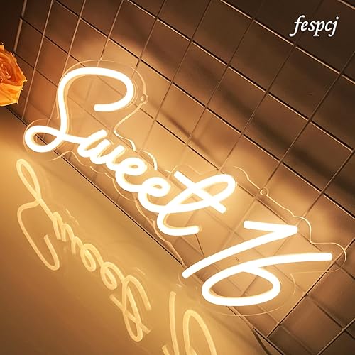Miniatura 2 de Luz LED de neón Sweet 16 blanco cálido, para un dulce regalo de fiesta de cumpleaños de 16, la decoración perfecta para ceremonias de adultos,