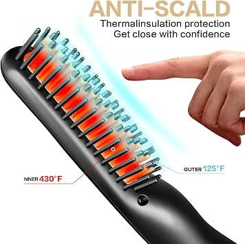 VOVO Beard Straightener Comb Upgrade Professional 2 in 1 Men's Beard Straightening Heated Hair Straightening Brush Portable Anti-Burn 6 Temperature Adjustable with LED Display for Home and Travel
