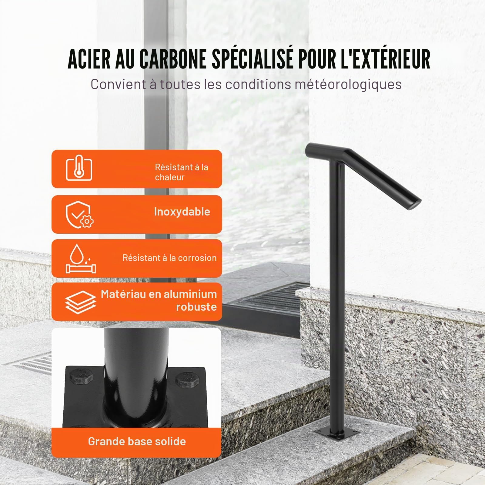 VEVOR Rampe d'escalier 2 Étapes, Main Courante pour Escalier Extérieur, Hauteur 96.5 cm, Barre d'escalier en Aluminium Garde-corps pour Escalier Antirouille Porche Jardin Garage Âgés Enceintes