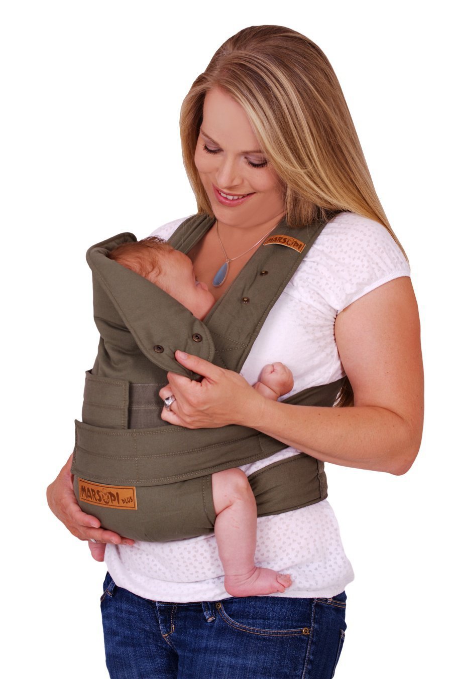 marsupi Mochila Portabebés - Para Bebés desde Recién Nacidos y Niños Hasta los 15 kg - Ligera y Compacta, Con Sistema de Sujeción Fácil y Resistente - Algodón Orgánico - Oliva S/M