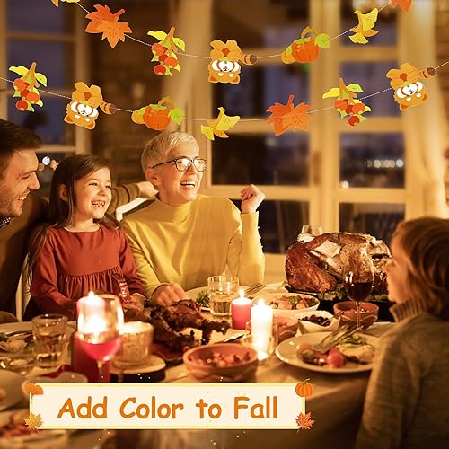 Miniatura 6 de Dayker Cartel de mapache de calabaza de otoño y guirnalda de hojas de arce, suministros reutilizables para fiestas de Acción de Gracias para