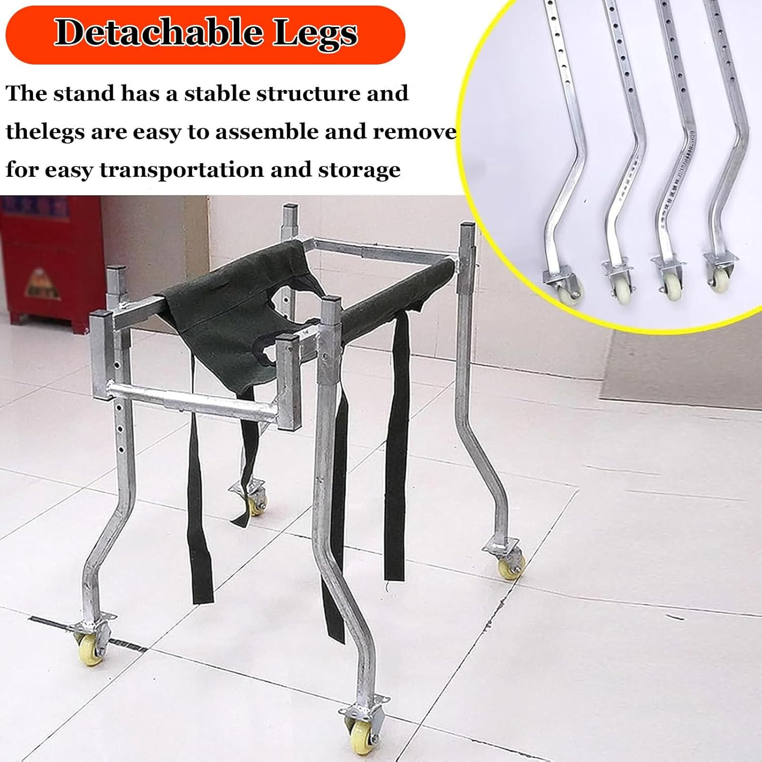 Adjustable Calf Standing Support Trolley with 4 Wheels, Detachable Mobility Assist Bracket for Cattle Recovery - Ideal for Farms & Clinics, Enhancing Calf Mobility