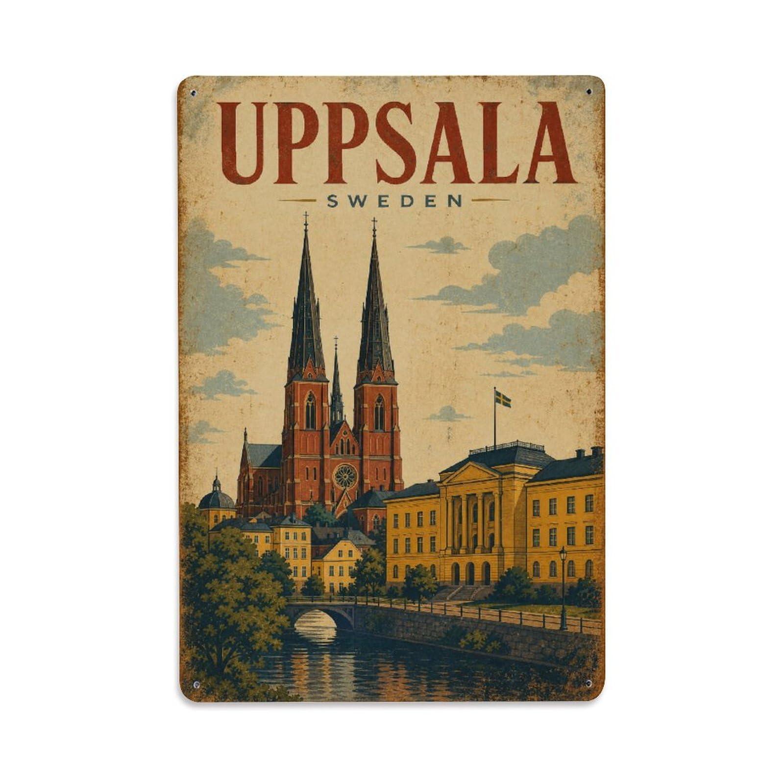 Retro Travel Sweden Uppsala Metal Tin Sign