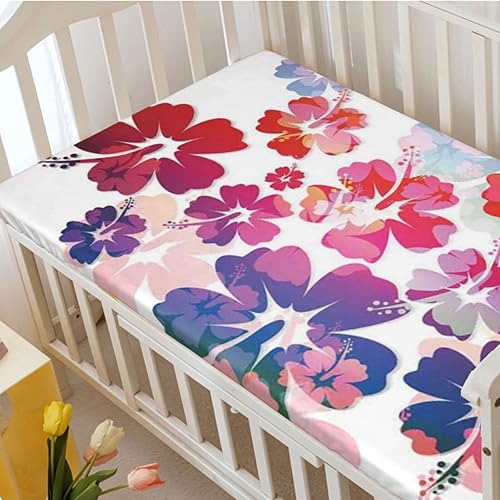 Miniatura 3 de Sábana bajera ajustable con temática hawaiana, suave y elástica, para cuna de bebé para niña o niño, rosa y naranja, 28 x 52 pulgadas