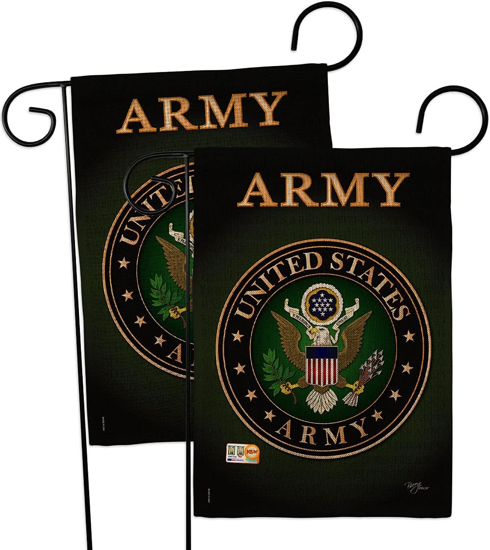 Army Burlap Garden Flags 2pcs Pack Armed Forces Rangers United State American Military Veteran Retire Official Small Decorative Gift Yard House Banner Double-Sided Made In USA 13 X 18.5