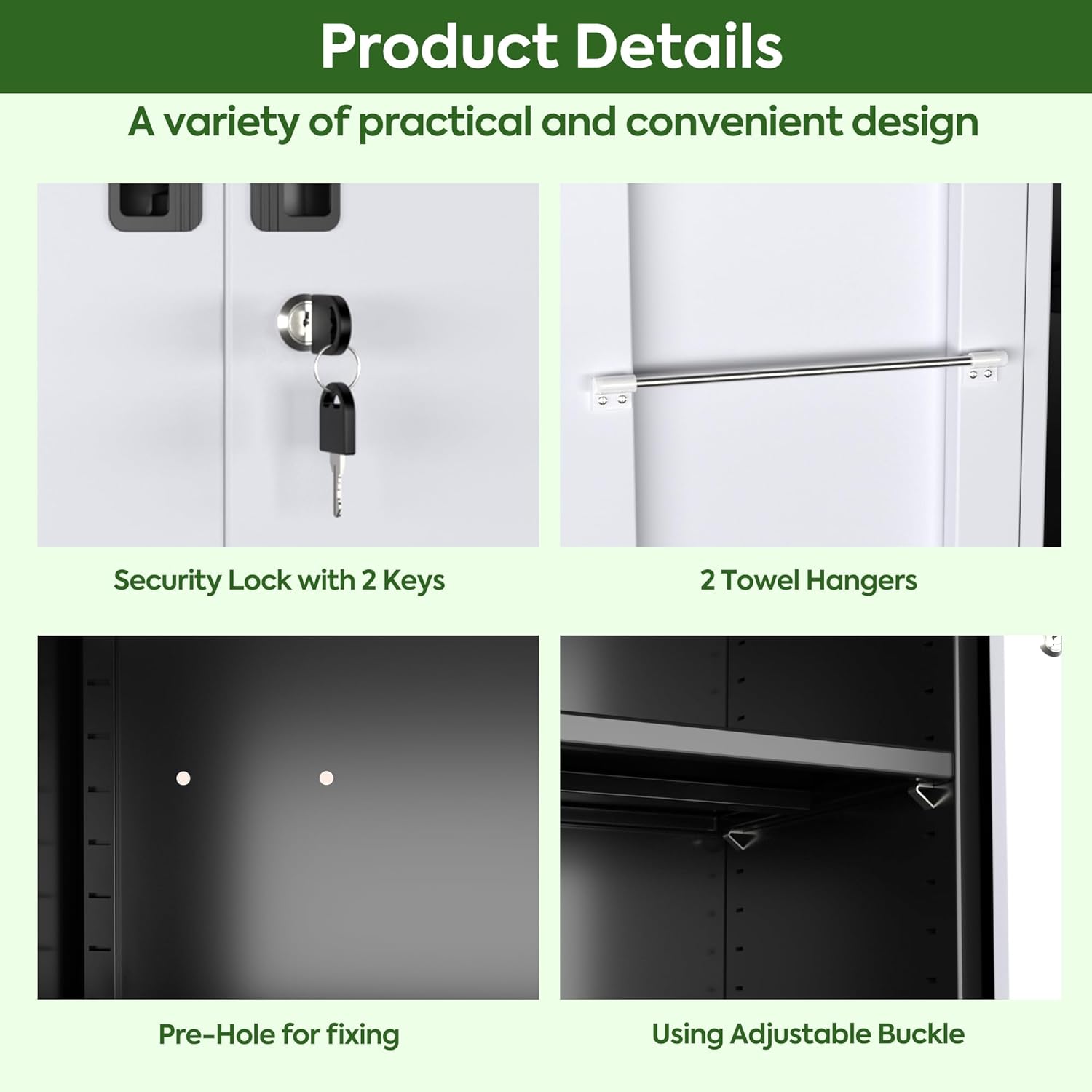 Broom Closet Storage Cabinet with Wheels and Pegboard,Metal Garage Storage Cabinet with Doors and Adjustable Shelves for Garage Home,Required Assembly,Black and White