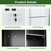 Vista 5 de Armario de almacenamiento de escoba con ruedas, 5 tableros de clavijas y 13 ganchos, armario de almacenamiento de metal con puertas y 4 estantes