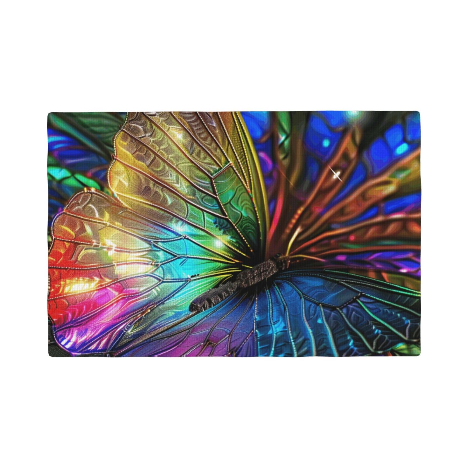 Colorful Rainbow Butterfly Print Placemats Set, Heat Resistant Washable Placemat 12x18in Table Mats for Party Kitchen Dining Table Decoration Indoor Outdoor, Six Piece