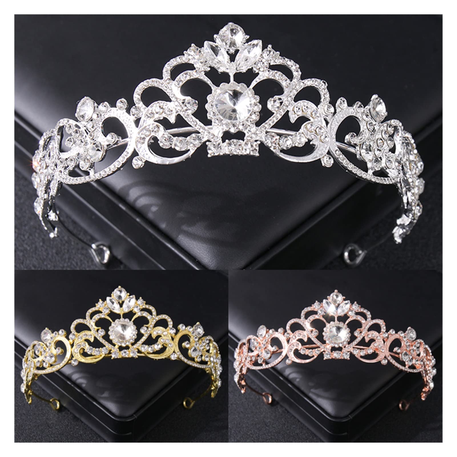 Barokowy Kryształ Rhinestone Korona Tiara Bal Diadem Dla Dziewczyny Kobiety Ślubne Akcesoria Do Włosów Biżuteria Ozdoby Chluba Tiara (Kolor Metalu: Złoty)