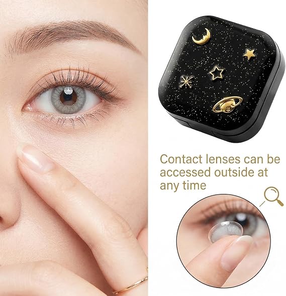 Starry Sky Contact Lens Case, Cosmic Planet Design Beauty Lensstorage Container, Portable Square Beauty Lens Case, Leakproof Storage Box with L/R Mark, for Daily Travel, Work