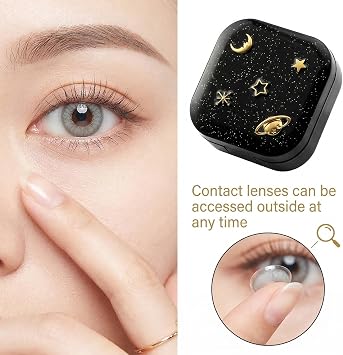 Starry Sky Contact Lens Case, Cosmic Planet Design Beauty Lensstorage Container, Portable Square Beauty Lens Case, Leakproof Storage Box with L/R Mark, for Daily Travel, Work