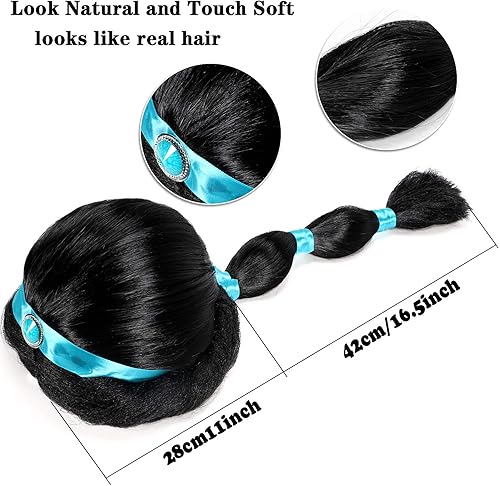 Miniatura 3 de Tacobear Disfraz de princesa jazmín para niñas, juego de vestido y peluca de jazmín árabe de lentejuelas para Halloween, cumpleaños, disfraz de