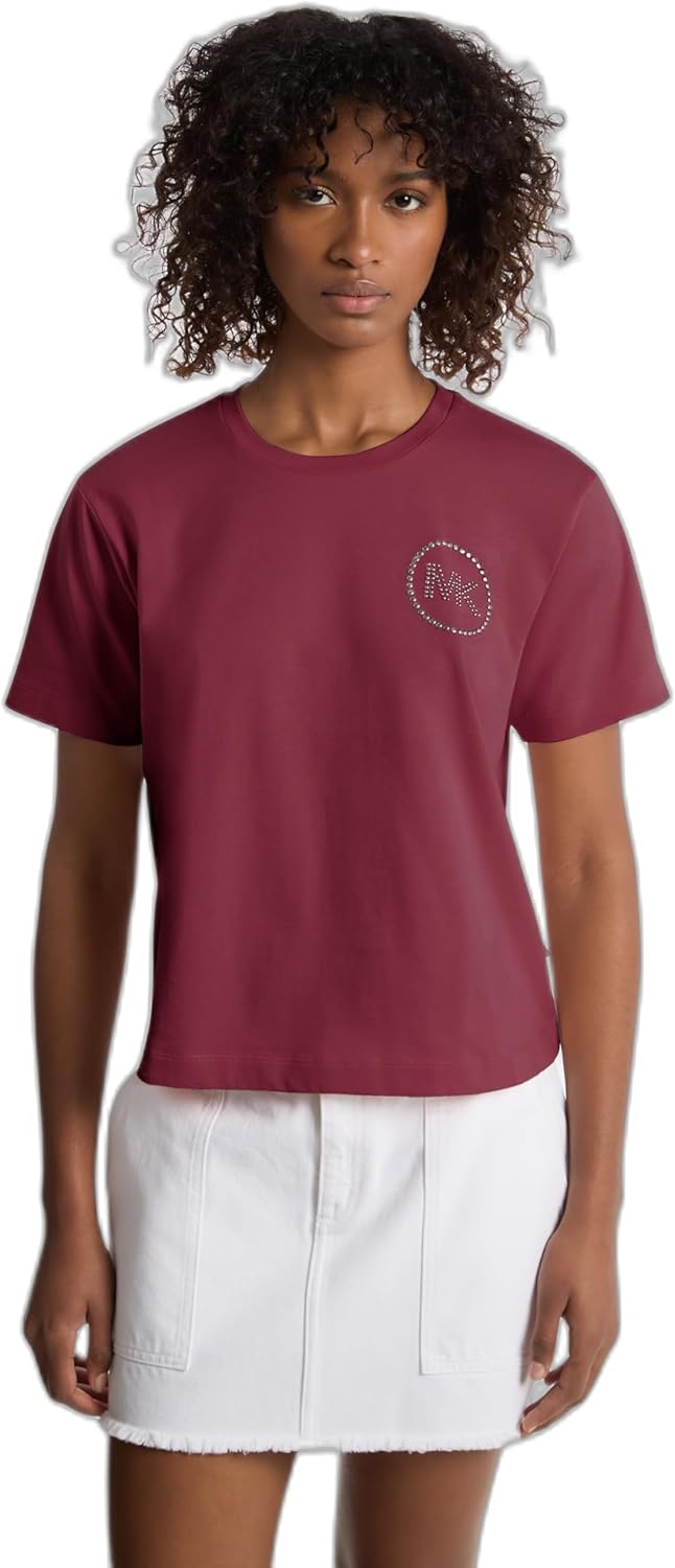 Michael Kors Women's Studded Mk Charm Cropped T-Shirt