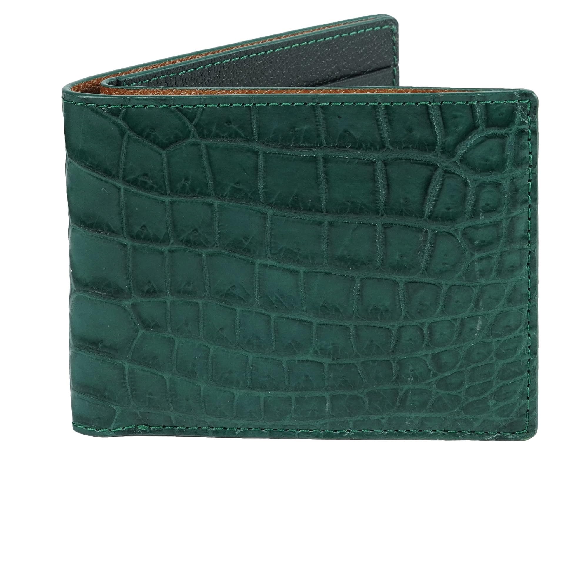HATA Green Black Bifold Wallet for Men, Exotic Billfold with Mixed Leather Interior, RFID Blocking Card Holder, Handmade Gift for Birthday, Anniversary, Father’s Day VIMIX-81