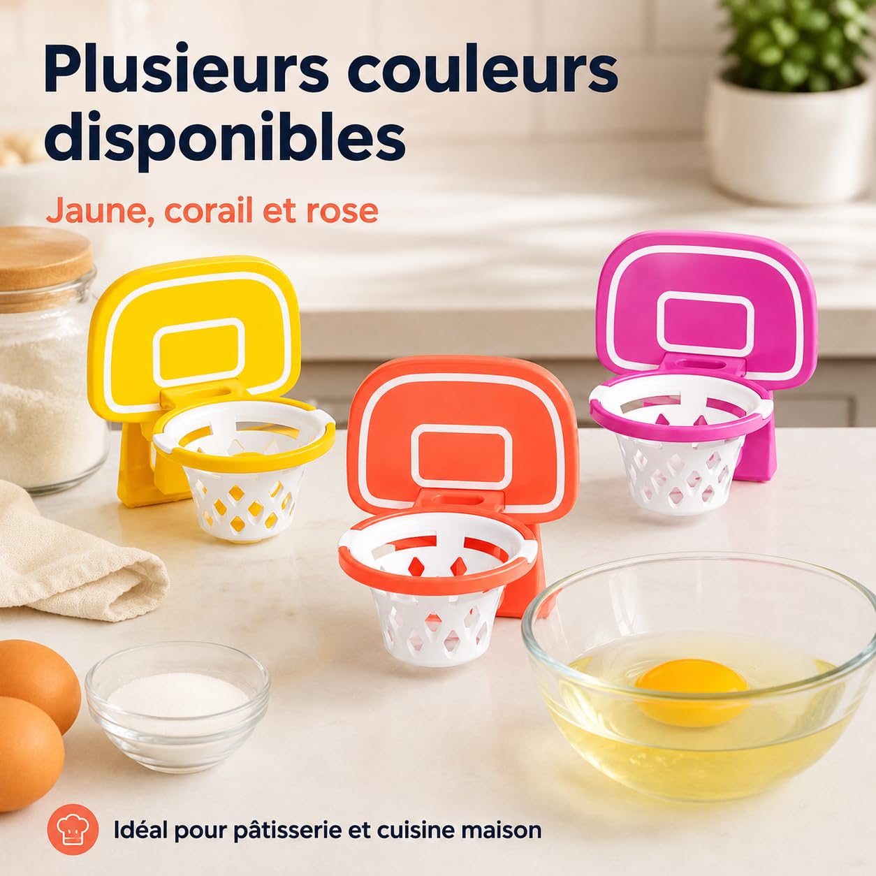 Separateur Oeuf Jaune et Blanc Panier de Basket, séparateur d'œuf,filtre d'œuf Forme de Cadre de Basket-Ball, séparateur d'œuf en Plastique (Orange)