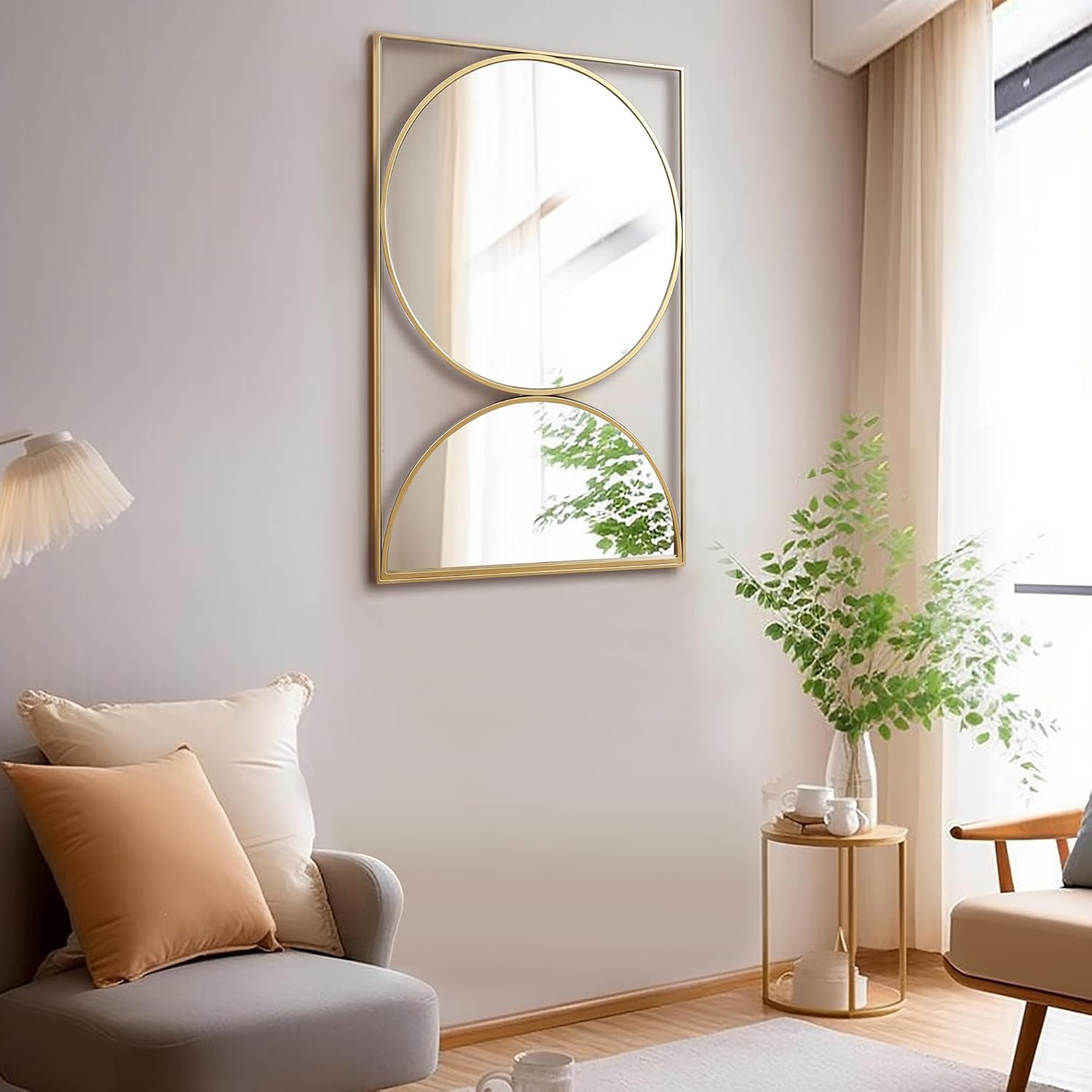 Luxenhome Wall Mirror Decorative 36 inch Large Gold Hourglass Frame Metal Modern Accent Wall Mirror, Vanity Mirror, Farmhouse Decorative Mirrors for Bedroom, Bathroom, Living Room, Entryway