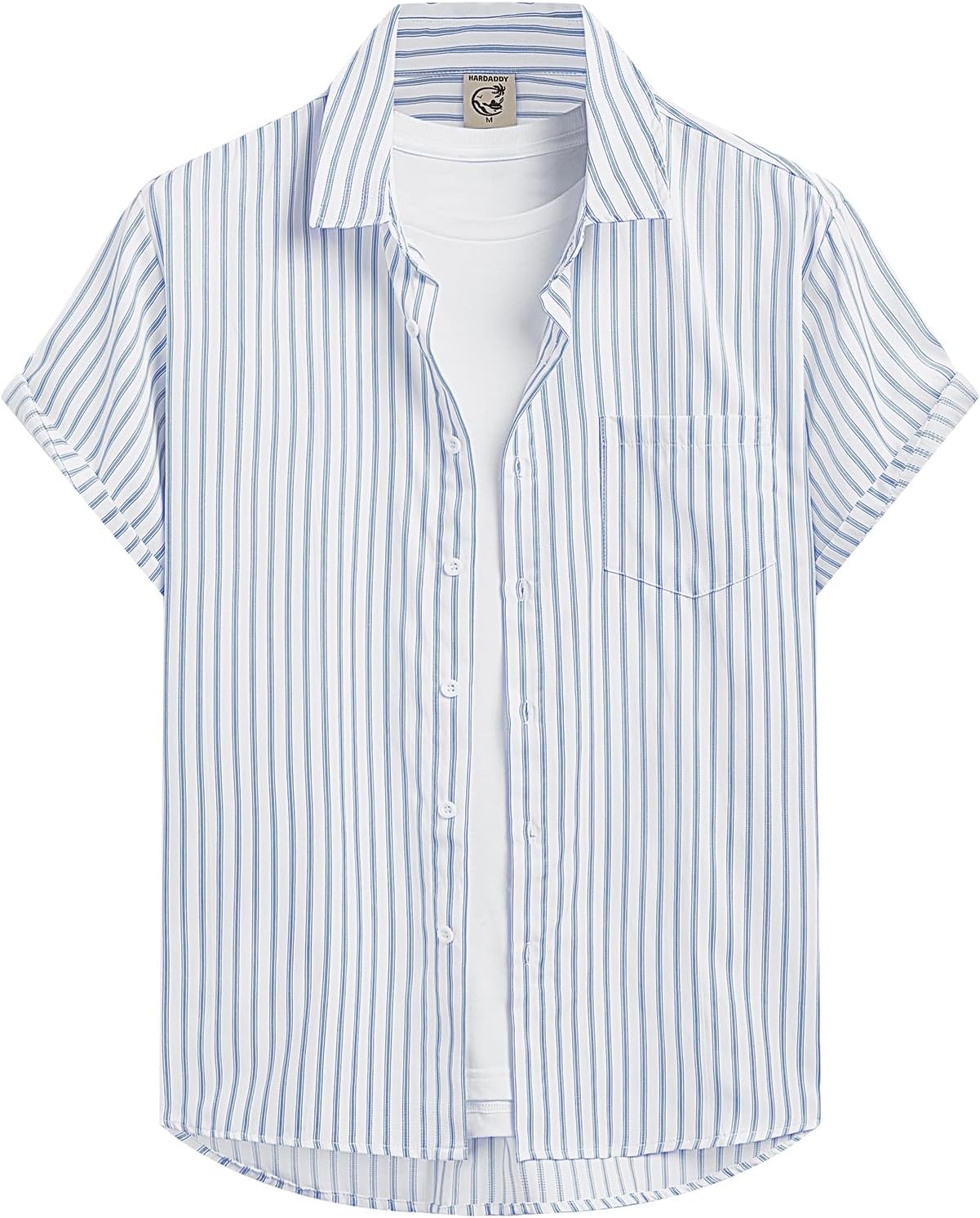 Hardaddy Men's Casual Striped Shirts Button Down Short Sleeve Blouse Summer Hawaiian Shirt