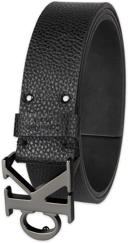 Calvin Klein Men’s CK Monogram Cut Out Buckle Belt – Casual Belt for Jeans & Everyday Wear