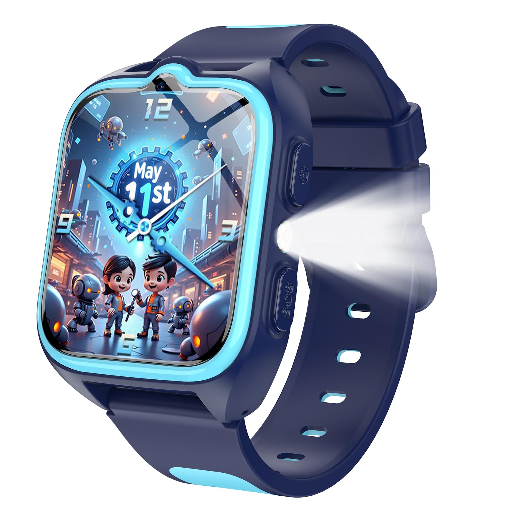 IOWODO Smartwatch Kinder mit GPS, Uhr mit 4G-Anruffunktion & SOS-Notruf, 800mAh 5-Tage Akku, Wasserdicht IP67, Schulmodus & Lernspiele, Kinderuhr für Junge und Mädchen