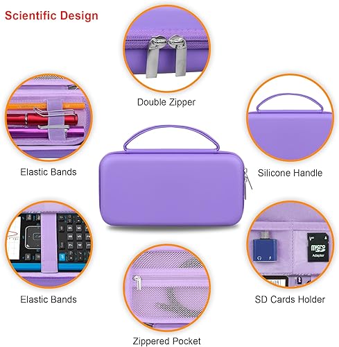 Vista 24 de Elonbo Funda de transporte para calculadora gráfica de color Texas Instruments TI-Nspire CX II CAS/CX II/CX/CX CAS, bolsillo con cremallera Negro