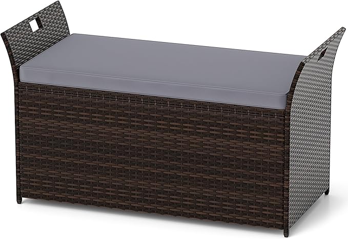 Gartenbank mit Stauraum, Polyrattan+ mit Kissen & Seitengriffen