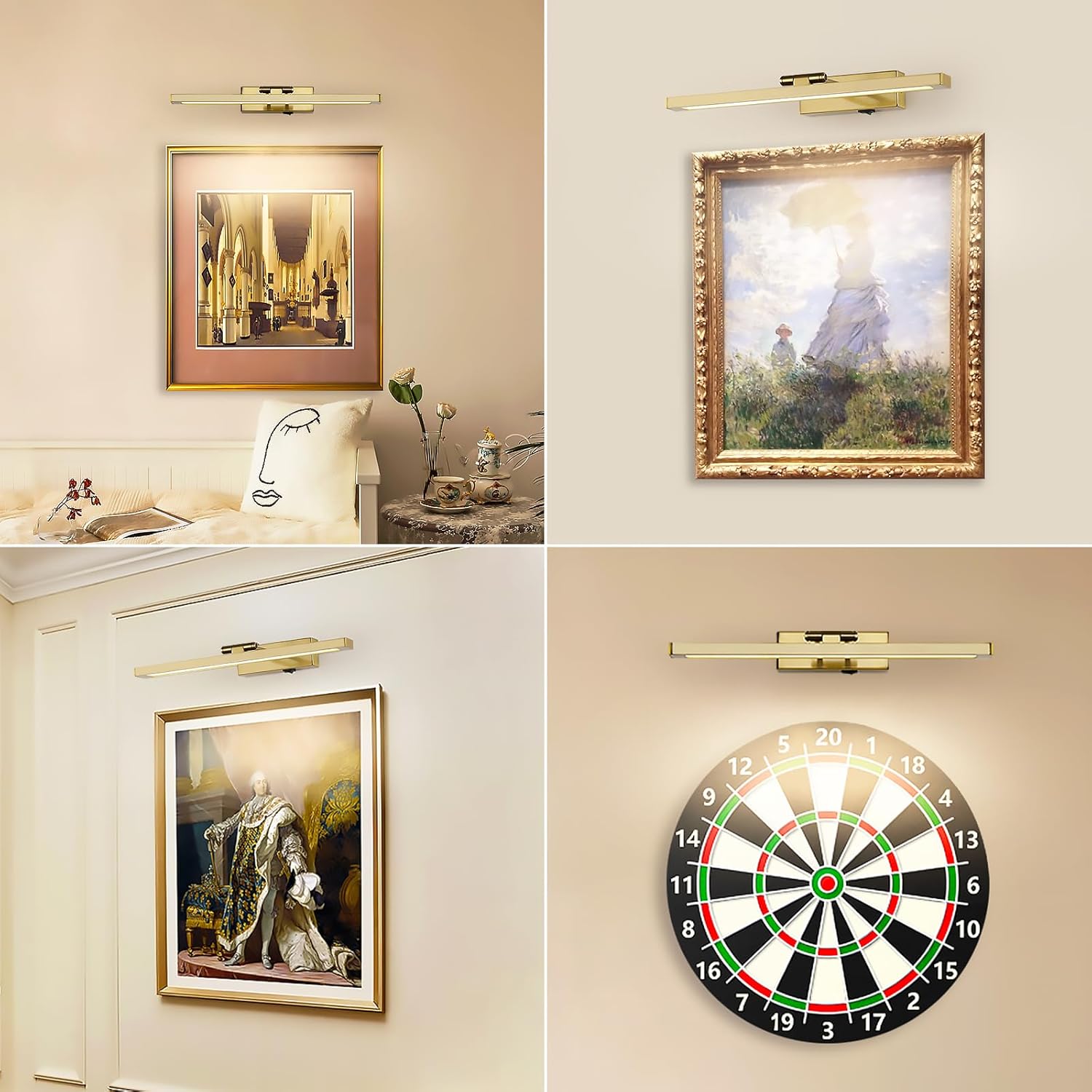 Wireless Picture Light Battery Operated with Remote LED Art Lights for Paintings Rechargeable Dimmable 15.7" Brass Lights Over Pictures on Wall Gold with Swing Arm for Display