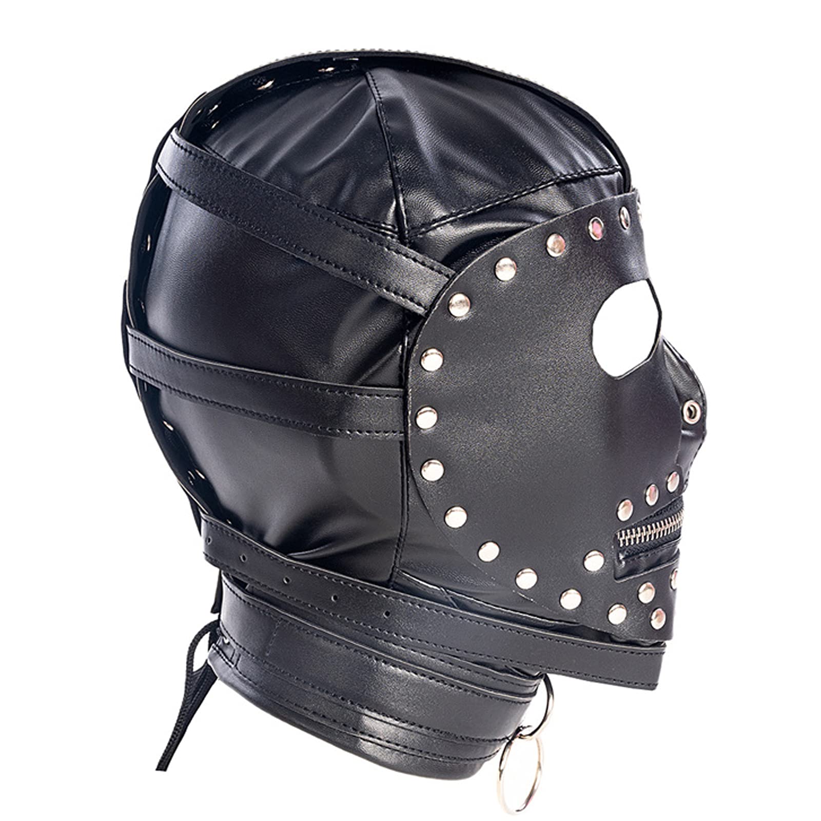 Leather mask Hood with Zipper SM Bondage Isolation mask with Eyes and Mouth  Open Detachable mask BDSM Porn Slave Fetish Flirting Toy for Male and  Female Couples : Amazon.co.uk: Health & Personal