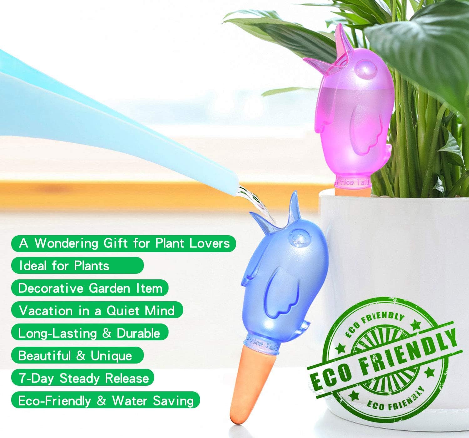 Pricetail Self Watering Spike Planter Drip Irrigation Watering Spikes Moist Roots for Plant Healthier Self Watering Plant Automatic Dripper Watering Bird Reservoir 4 Packs - Image 3