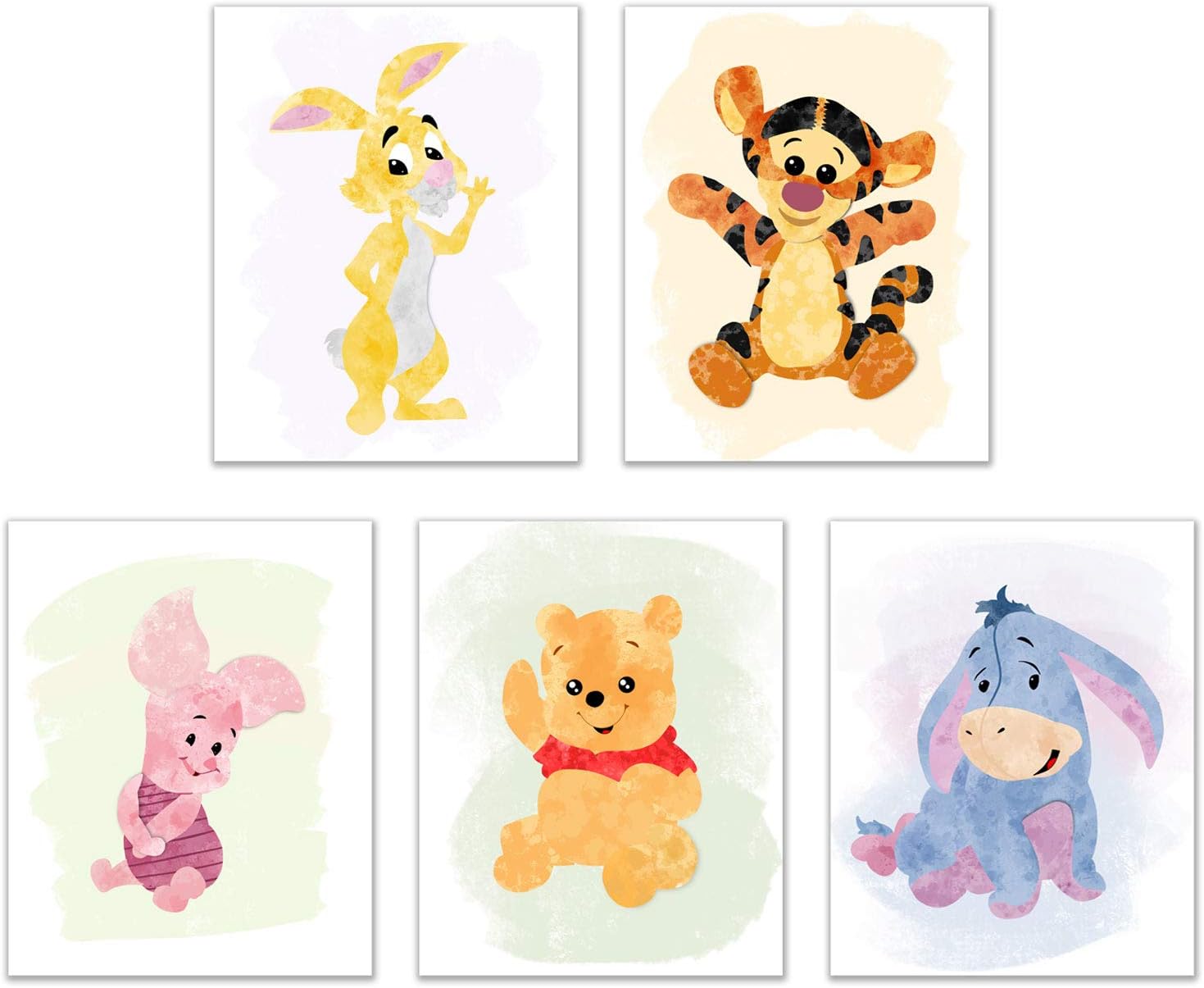 Winnie the Pooh Nursery Decor - Watercolor Winnie the Pooh Wall Art, Baby Nursery Decor, Childrens Wall Art Poster Prints, Piglet Tigger Rabbit Eeyore Gifts - Unframed Set of 5 (8x10)