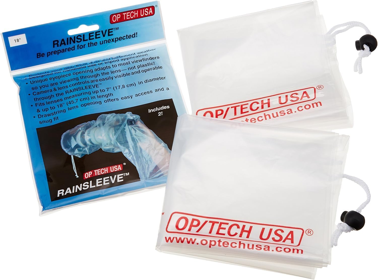OP/TECH USA Rainsleeve Camera Cover - Clear Rain & Dust Sleeve for Shooting Photos & Video, with Viewfinder Access - Camera Rain Cover, Original, 2 Pack
