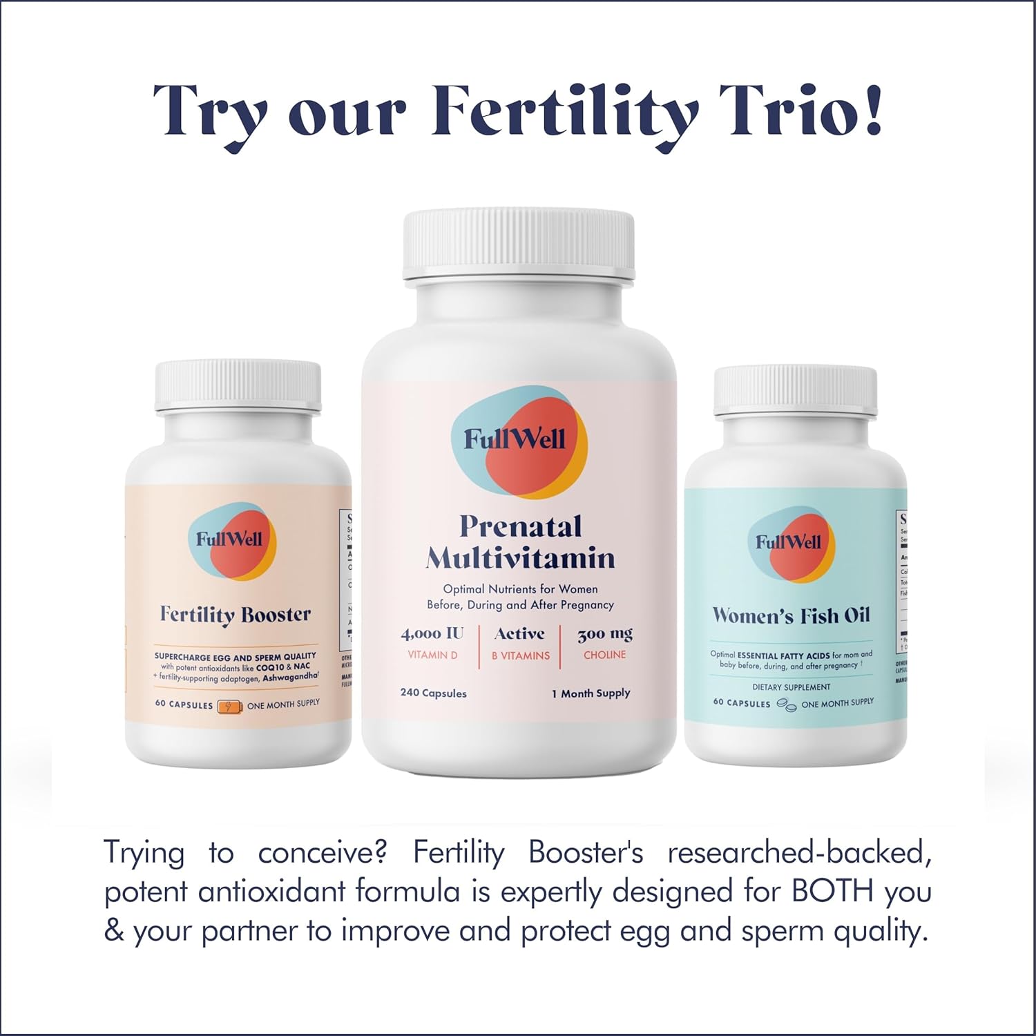 FullWell Fertility Booster - Conception Support for Men & Women - Supports Egg & Sperm Quality - Reproductive Health - CoQ10, Ashwagandha, NAC & ALA - 60 Count, 2 Pack (60 Servings)