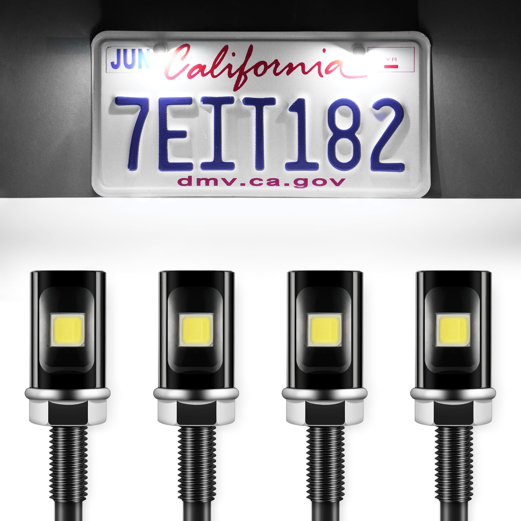 Super Bright License Plate Light, 12V License Tag Screw Bolt Accessories, Waterproof Black Aluminium Light Holder, Legal for Car Motorcycle Truck RV ATV Bike, Xenon White(4PCS)