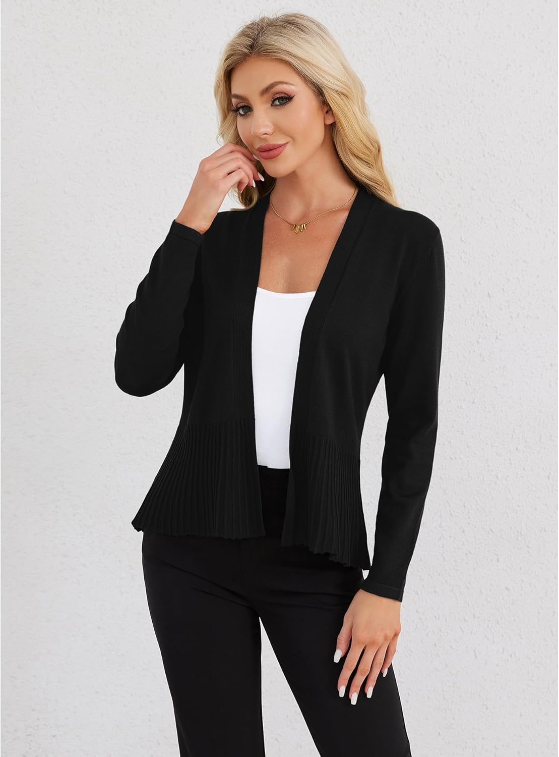 CZYINXIAN Women's Casual Long Sleeves Cropped Cardigan Trendy Open Front Knit Draped Cardigans Outwear - Image 2