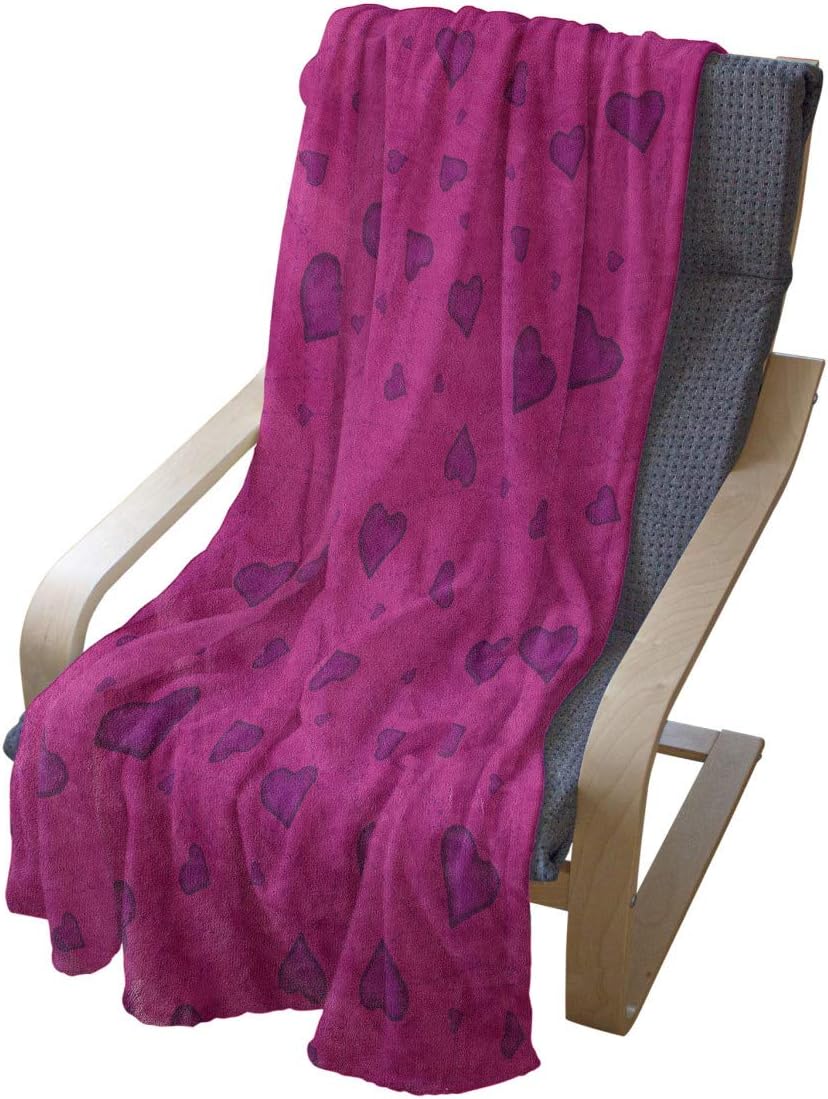 Lunarable Romantic Throw Blanket, Abstract Hearts Motifs Amour Love Art Valentines Day Themed Illustration, Flannel Fleece Accent Piece Soft Couch Cover for Adults, 50" x 60", Hot Pink and Purple