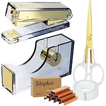 Buqoo Gradient Black Stapler and Tape Dispenser Set, Clear Acrylic Desk Accessories Office Supplies Includes Tape, Scissors and 1000 Staples for Office Home School
